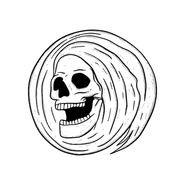 Skull in circle Illustration hand drawn cartoon sketch lineart vintage style vector