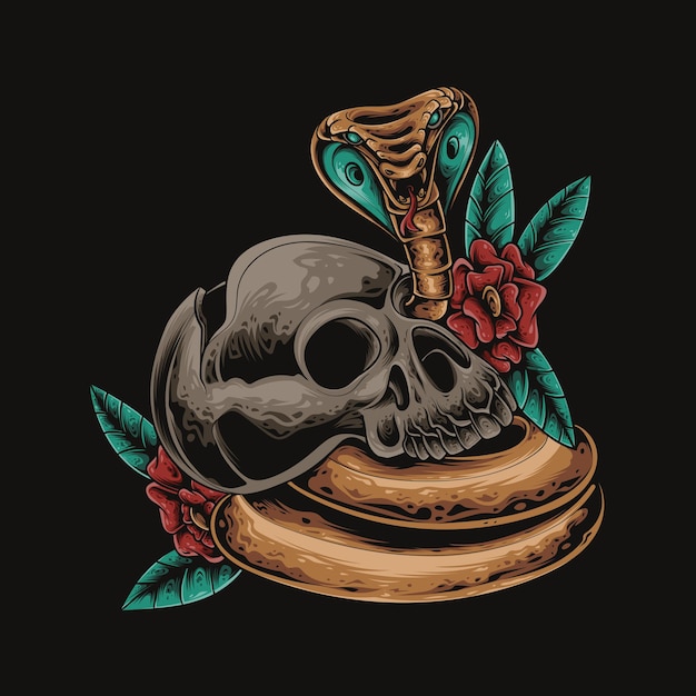 Skull Cobra Flower Colorful Illustration