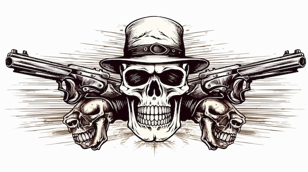 Skull Cowboy in Hat with Crossed Guns