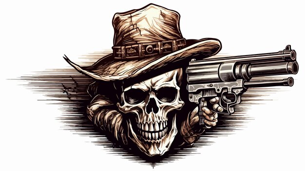 Vector skull cowboy in hat with crossed guns