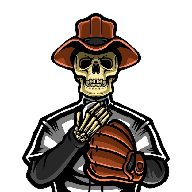 Skull cowboy with baseball jersey cartoon