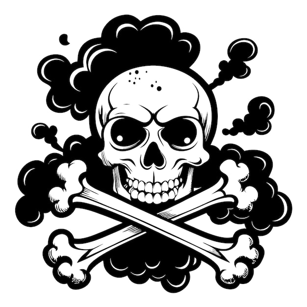 Vector skull and crossbones and grunge smoke silhouette illustration