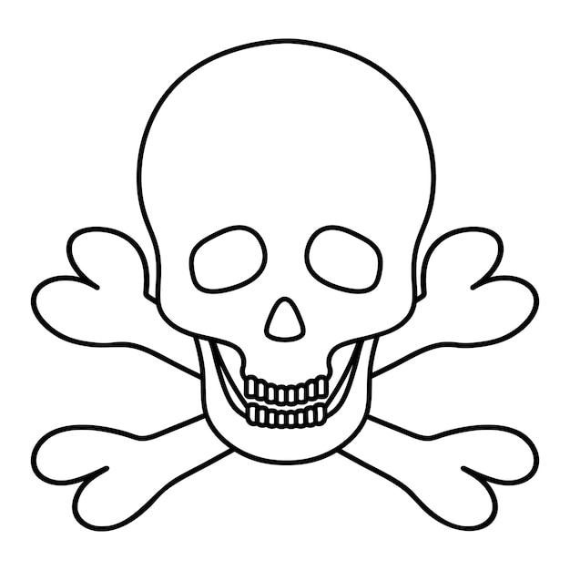 Skull and crossbones. Pirate symbol. Jaw with straight teeth. Hollows instead of eyes and nose