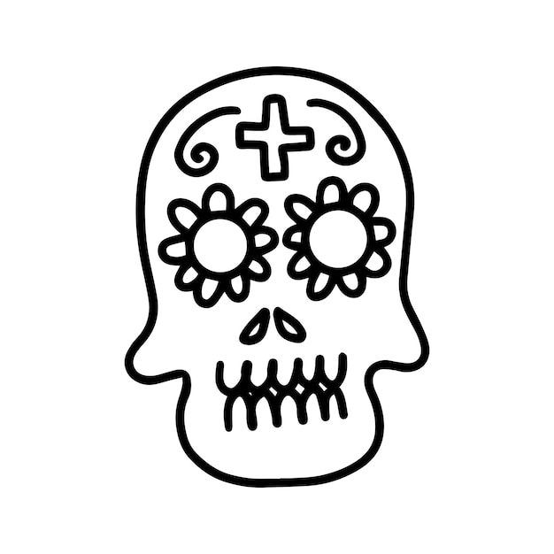 Skull decorated with cross and flowers