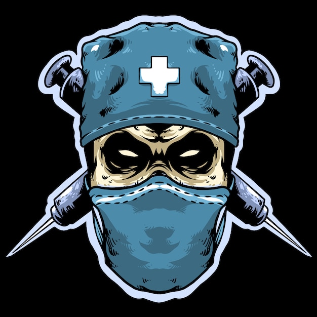 skull doctor with injection logo mascot 