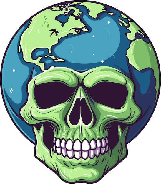 A skull the the Earth map on its face