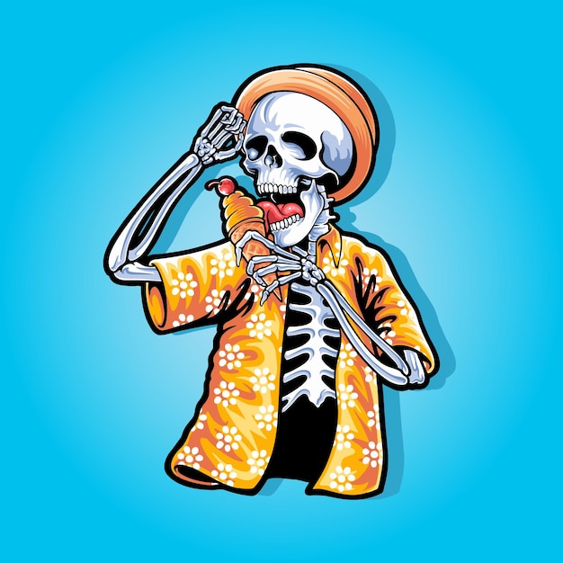 skull eating ice cream illustration