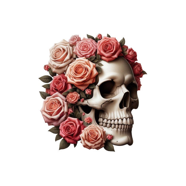 Vector skull embellished with blooming roses