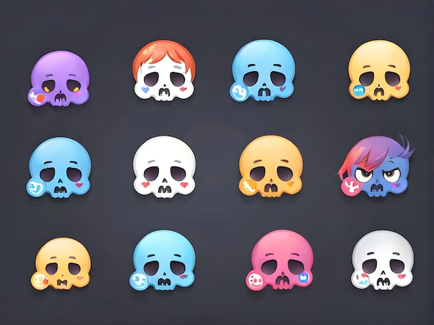 Vector skull emojis set