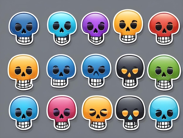 Vector skull emojis set