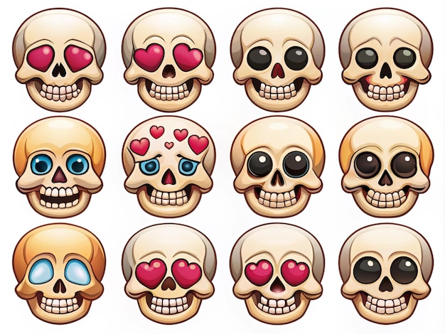 Vector skull emojis set