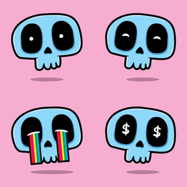 Vector skull expression vector with kawaii style