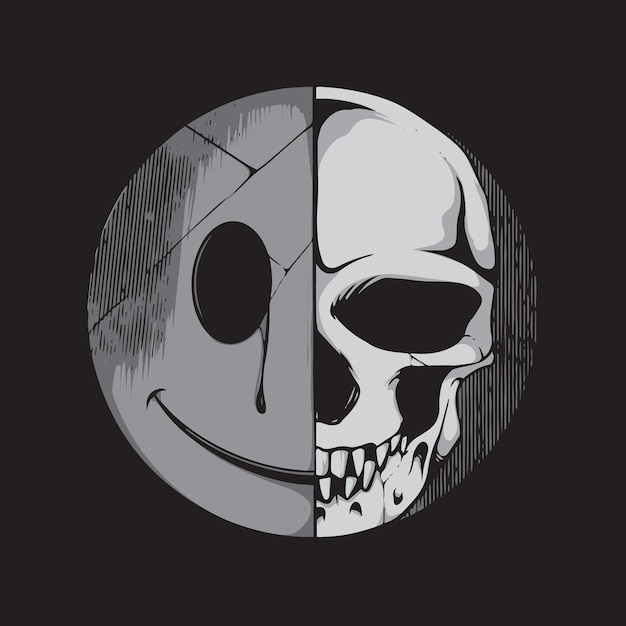 skull fake smile pop art black and white