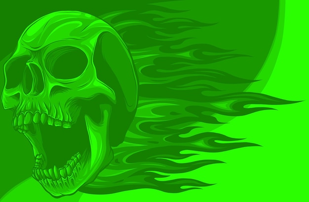 Skull on Fire with Flames Vector Illustration