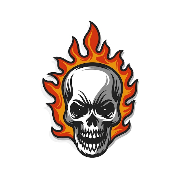 Skull in flame hand drawn vector illustration