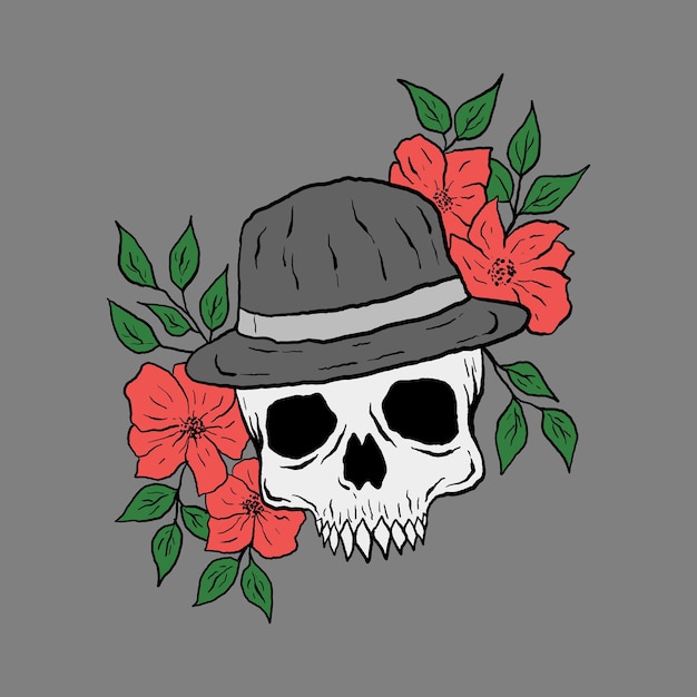 Skull flower hand drawn vector illustration