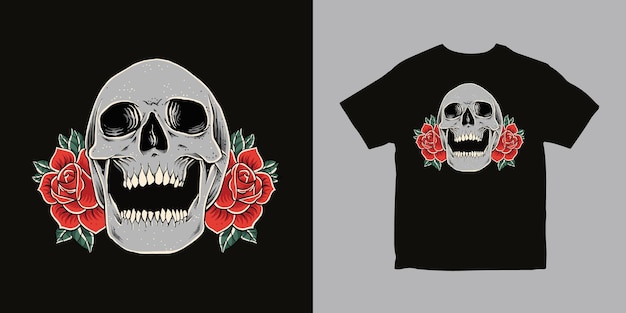 Skull Flower Illustration Tshirt Design