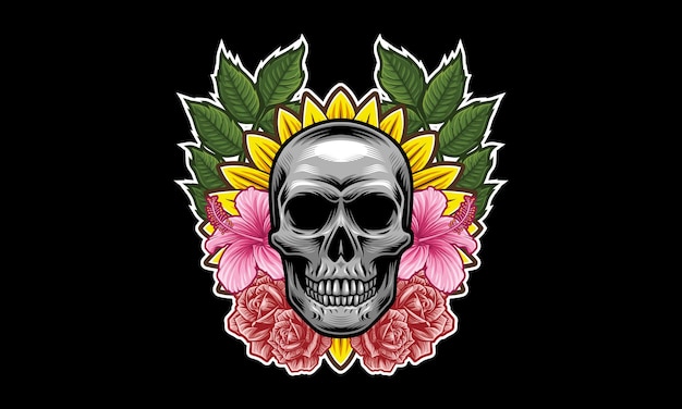 Skull flower mascot logo design