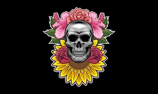 Skull flower mascot logo design