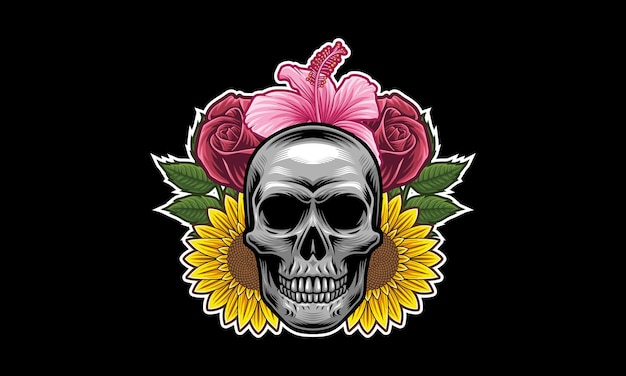 Skull flower mascot logo design