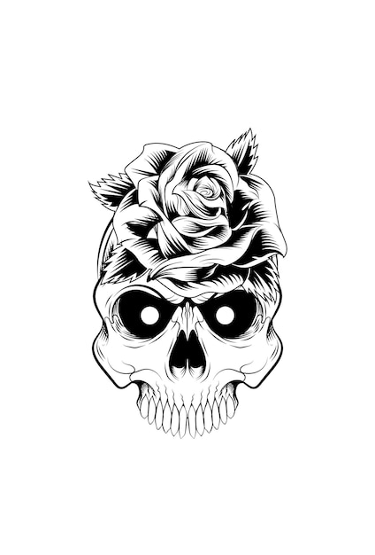 Skull and flower rose vector illustration