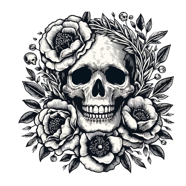 Vector a skull and flowers design is shown on a white background