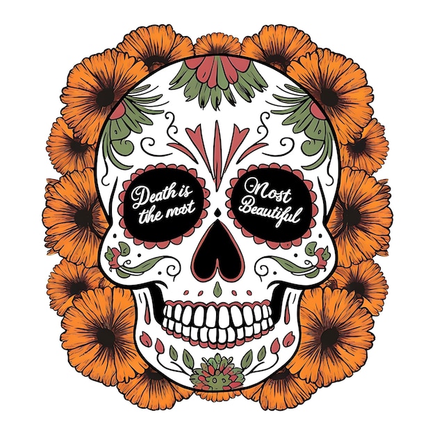 a skull and flowers design for a skull and a flower for Day of the Dead t shirt