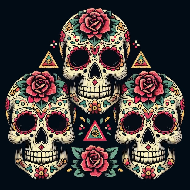 Vector a skull and flowers design with a skull and the words  death  on the top