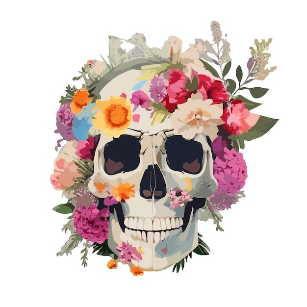 skull full with flowers vector illustration white backgroundCreated with artificial intelligence