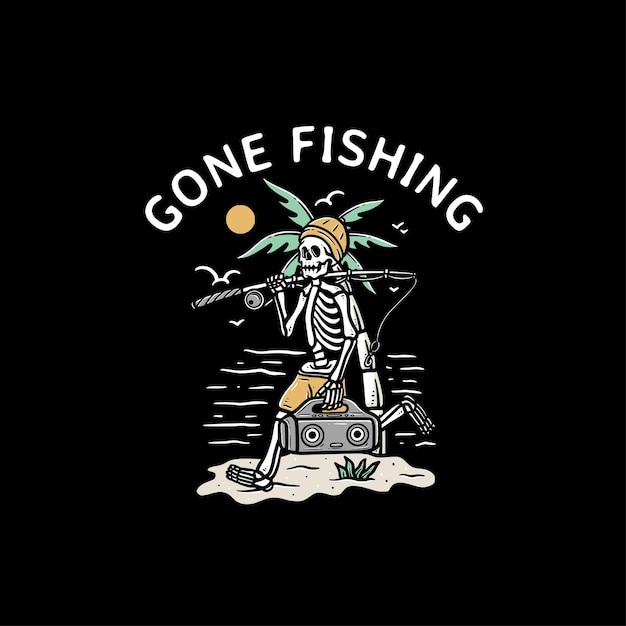 Skull Gone Fishing Illustration