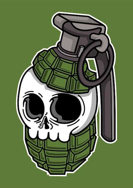 Skull Grenade illustration in hand drawn