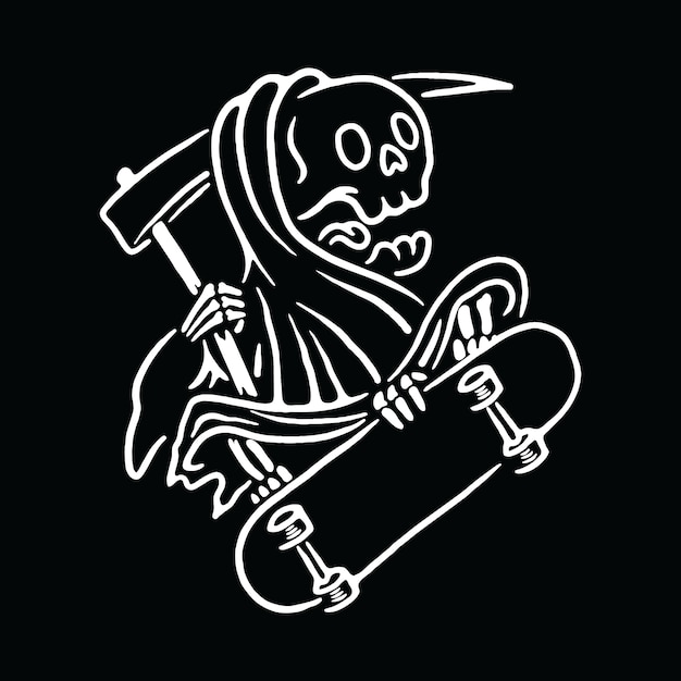 Skull Grim Reaper Love Skateboard Illustration