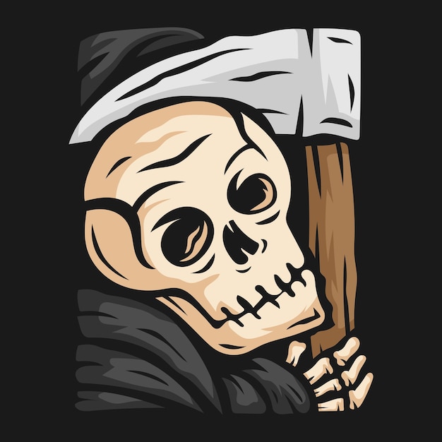 Skull grim reaper with the sickle logo vector illustration