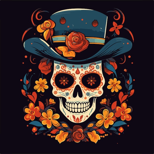 Skull in a hat Dia de los muertos Mexican