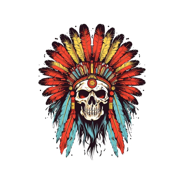 Skull head aborogin apache native american indian Vector illustration design