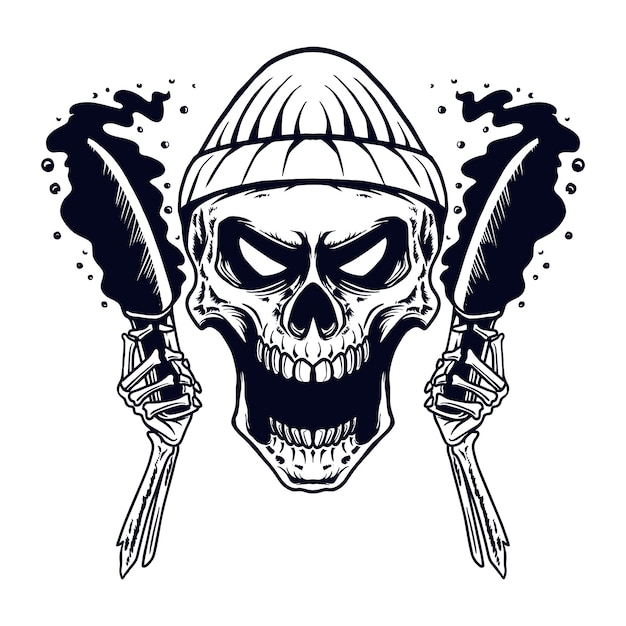 Skull Head Beanie Bring knife vector Illustration