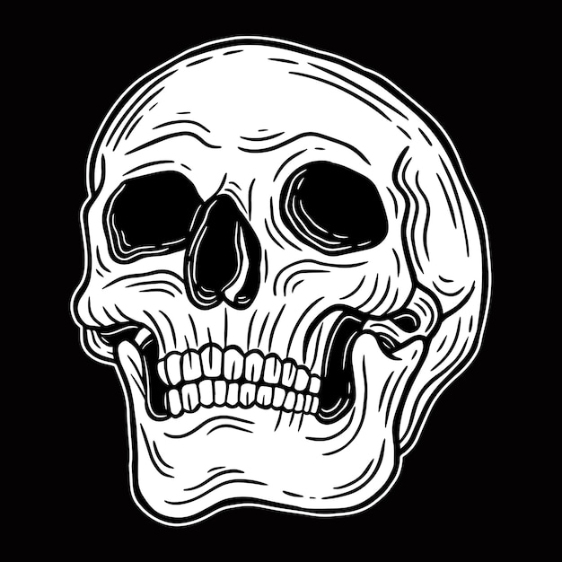 Skull Head black and white Hand Drawn tattoo concept Dark Art illustration