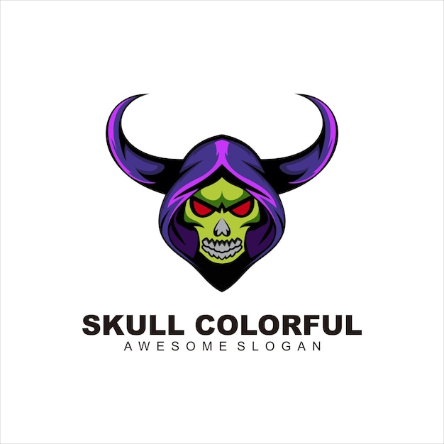 skull head colorful logo mascot illustration