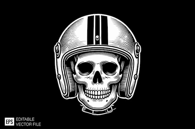 skull head dark art style vector design black and white illustration