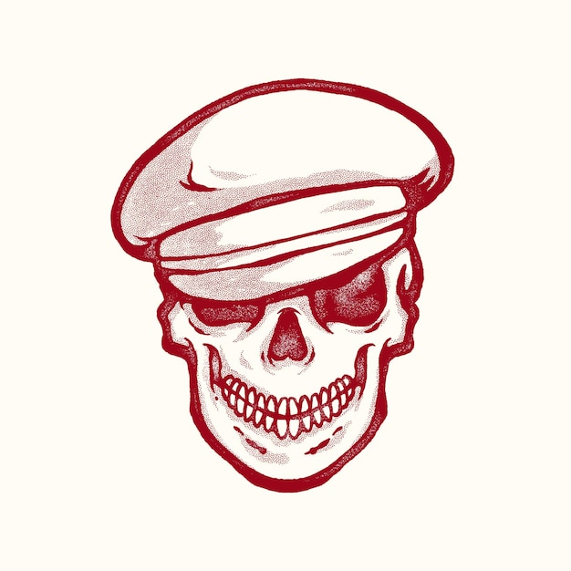 Skull head illustration wearing a police hat line art