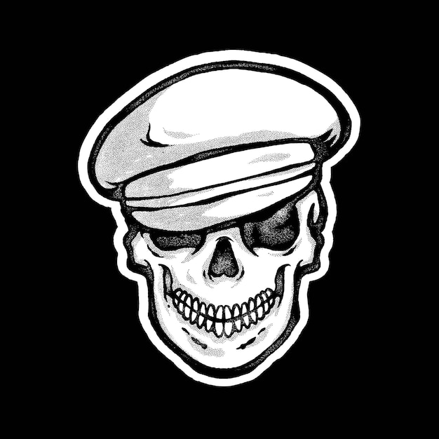 Skull head illustration wearing a police hat sticker skull head