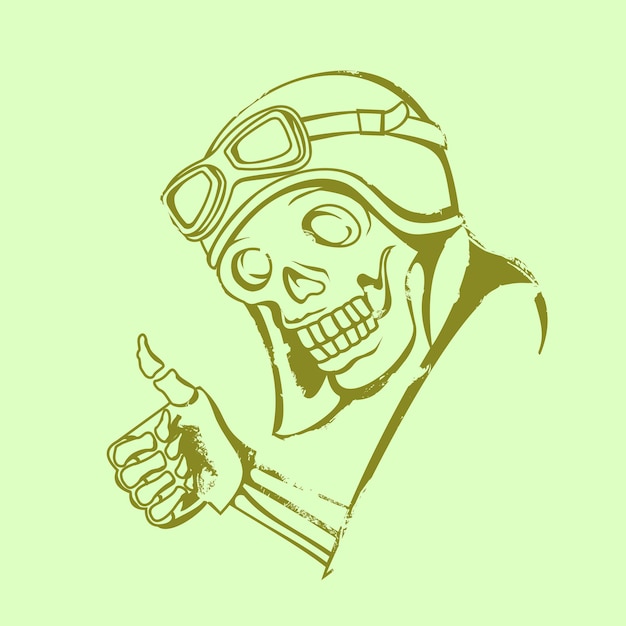 skull head illustration with bikers helmet and glasses