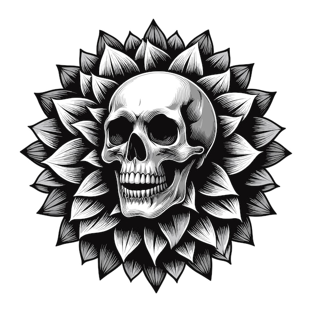 The skull head is in the shape of a Dahlia flower vector illustration on white background