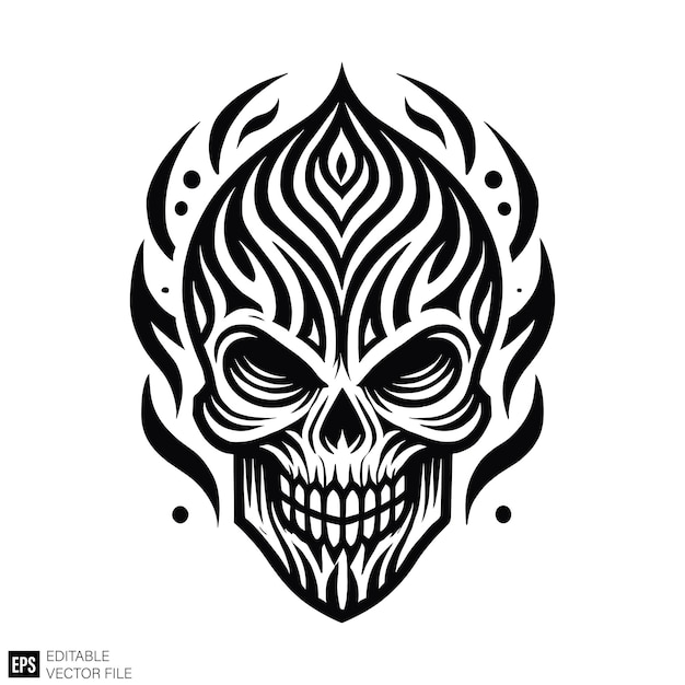 Vector skull head tribal flame vector art illustration graphic design black and white