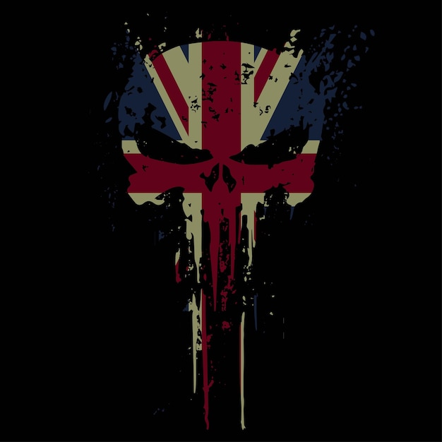 Vector skull head uk united kingdom flag with grunge texture  vector tshirt design