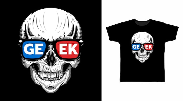 Skull head with 3D glasses art vector illustration t-shirt design