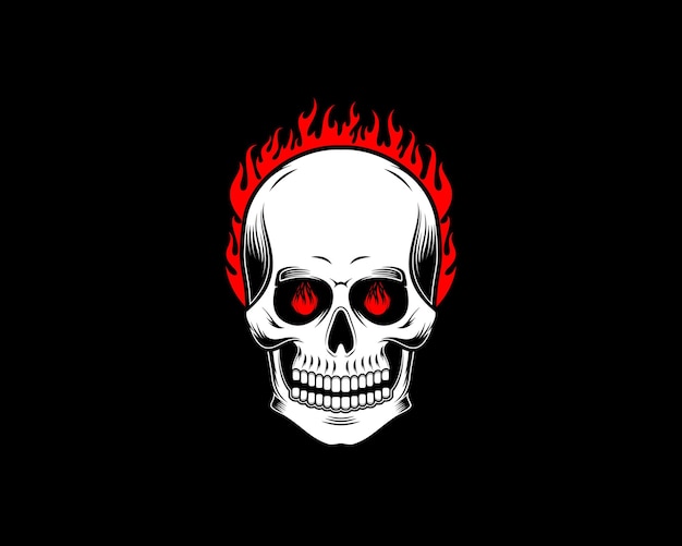 Skull head with fire flame vector illustration