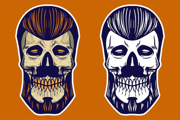 Skull head with hair and beard vector illustration