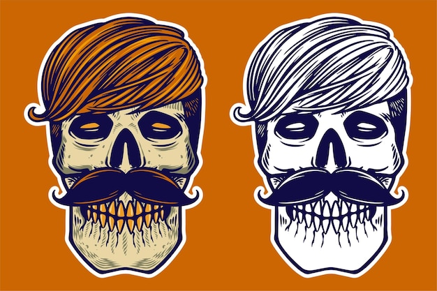 Skull head with hair and mustache vector illustration