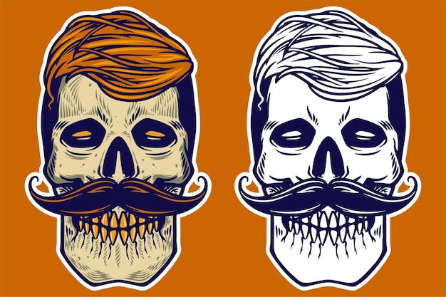 Skull head with hair and mustache vector illustration